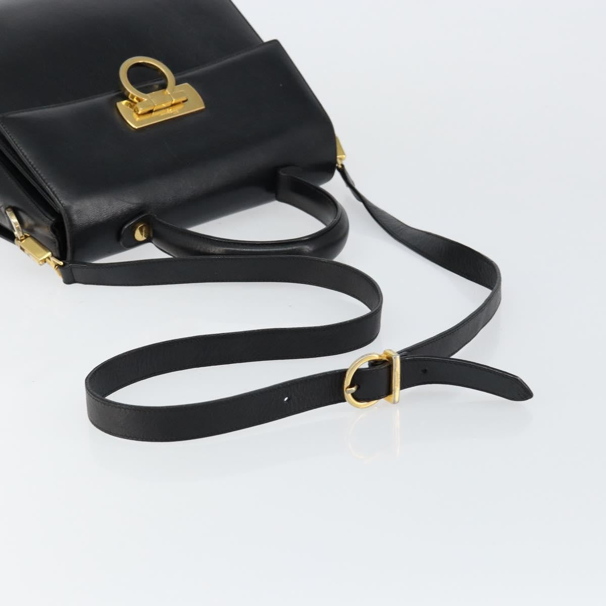 Salvatore Ferragamo Gancini Convertible Top Handle Leather Black Leather Handbag (Pre-Owned)
