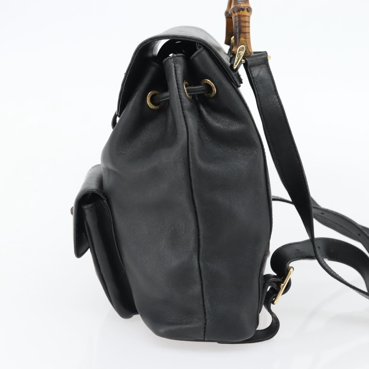 Gucci Vintage Bamboo Leather Black Leather Backpack Bag (Pre-Owned)