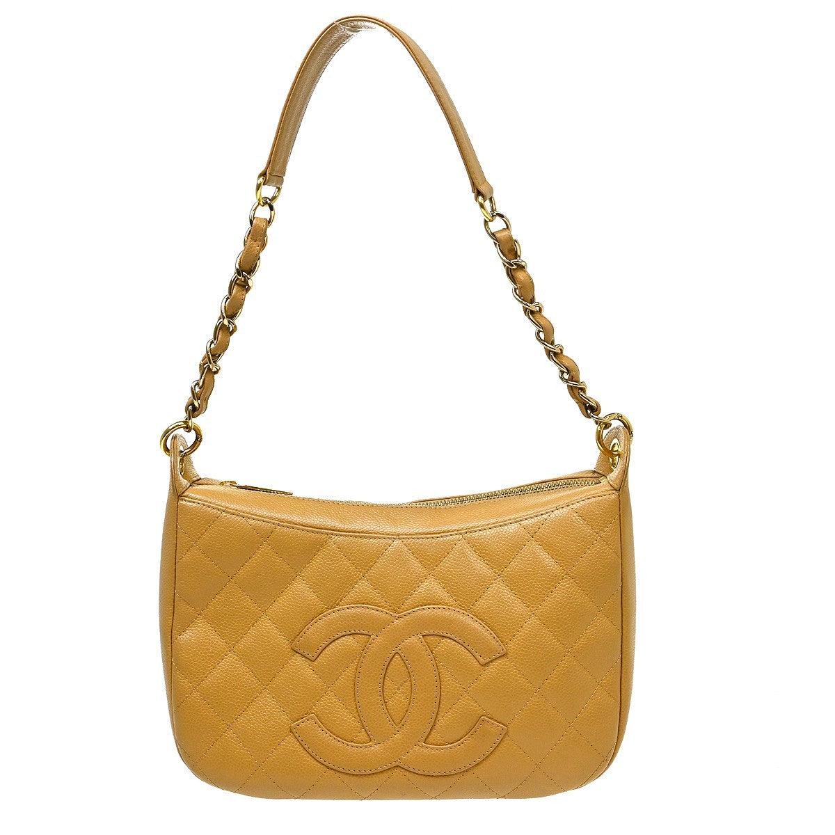 Chanel Timeless Cc Chain Quilted Caviar Beige Leather Shoulder Bag Bag (Pre-Owned)