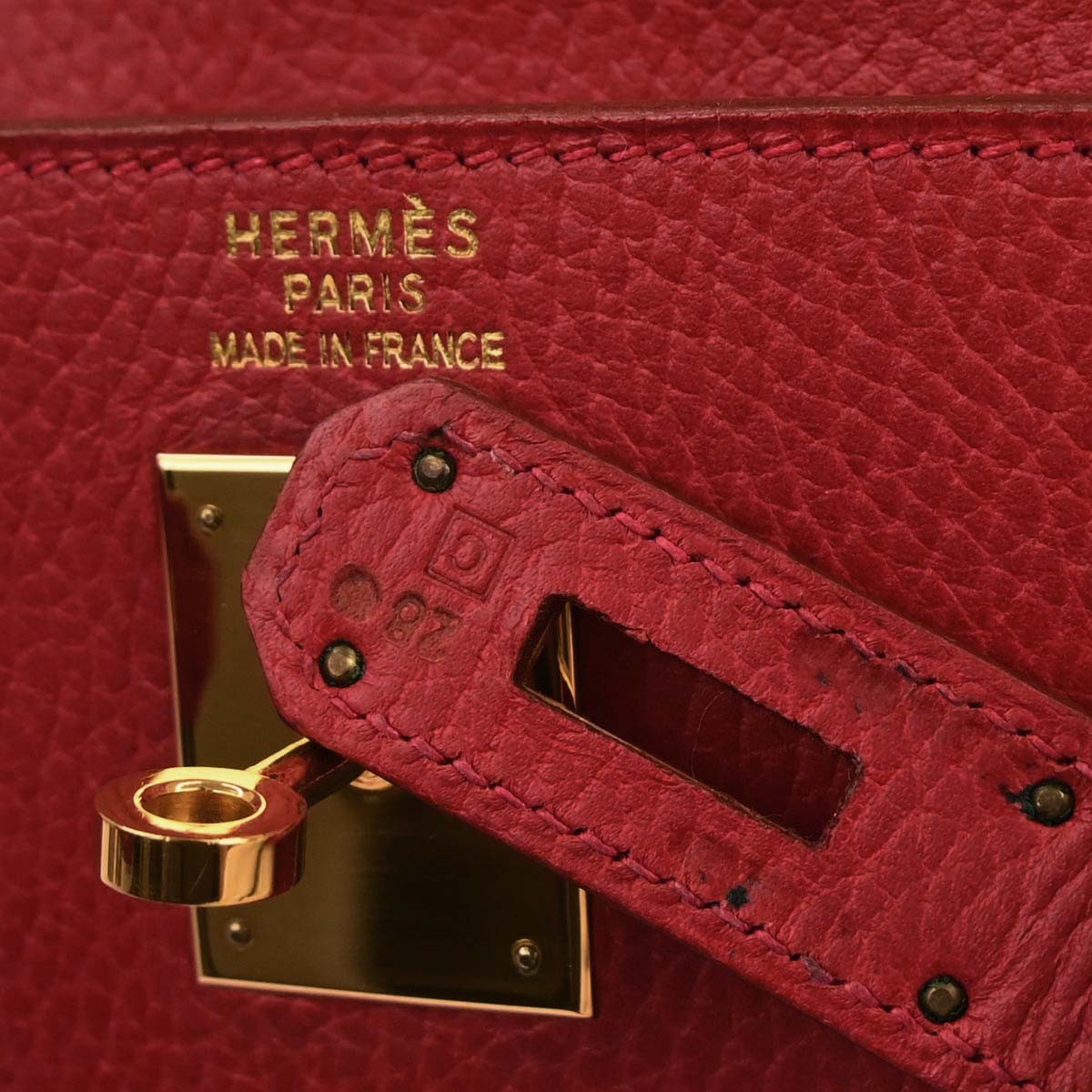 Hermes Kelly Retourne Ardennes Leather Red Leather Handbag (Pre-Owned)