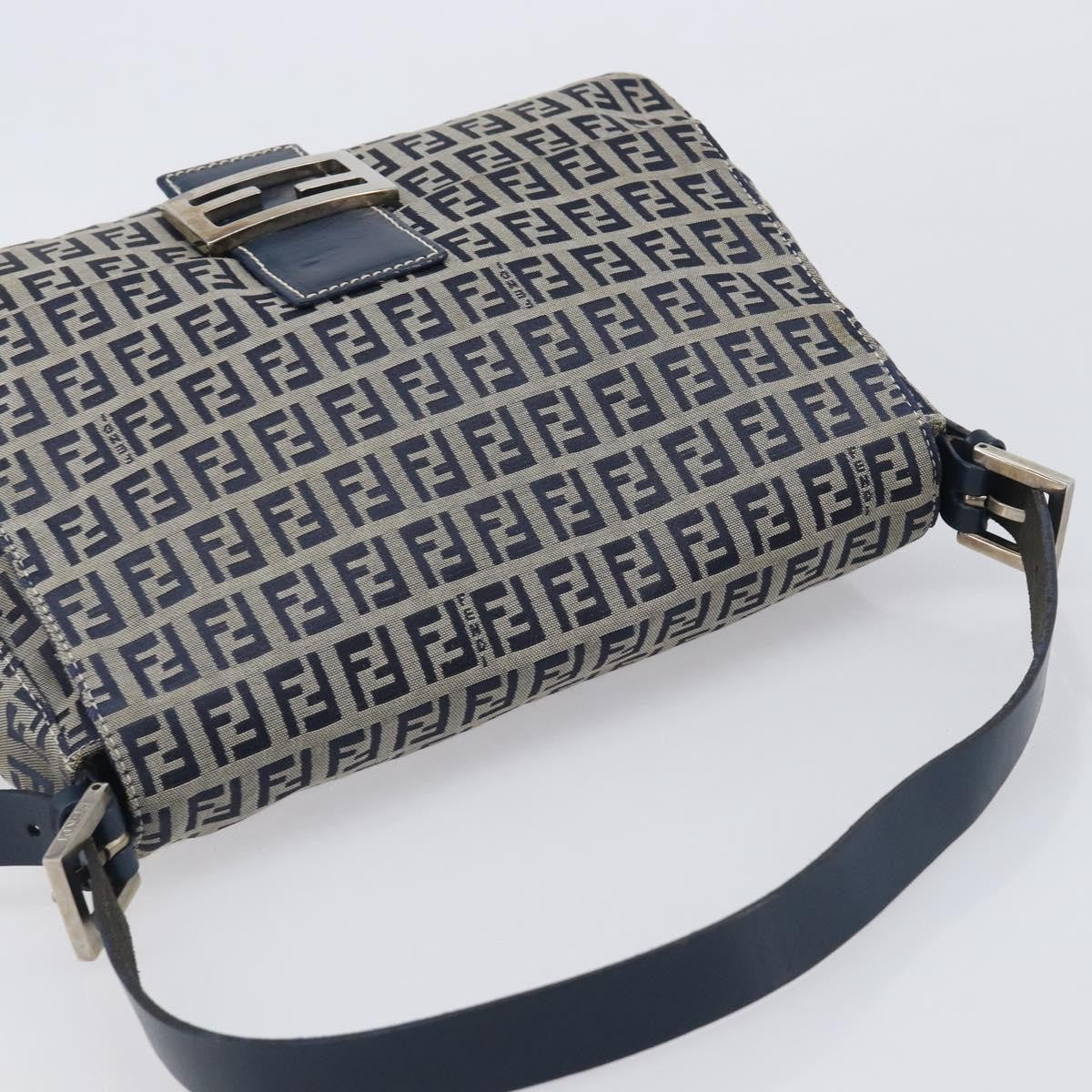 Fendi Zucchino Mamma Baguette Canvas Navy Canvas Shoulder Bag Bag (Pre-Owned)