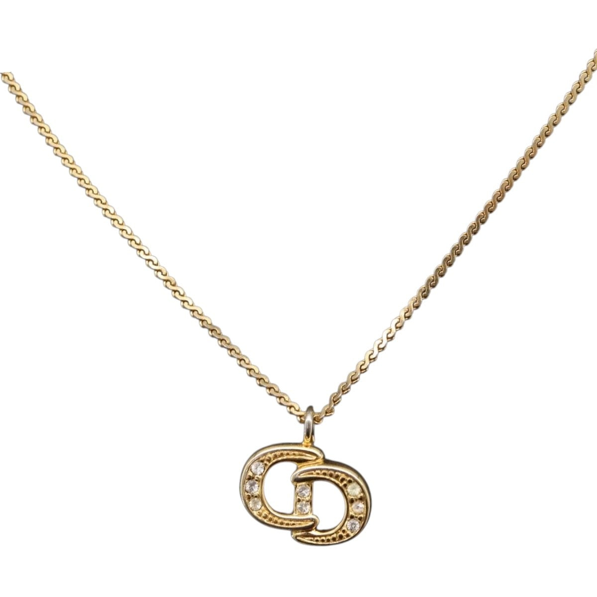 Christian Dior Vintage Cd Pendant Metal With Crystals Gold Metal Necklace Jewelry (Pre-Owned)