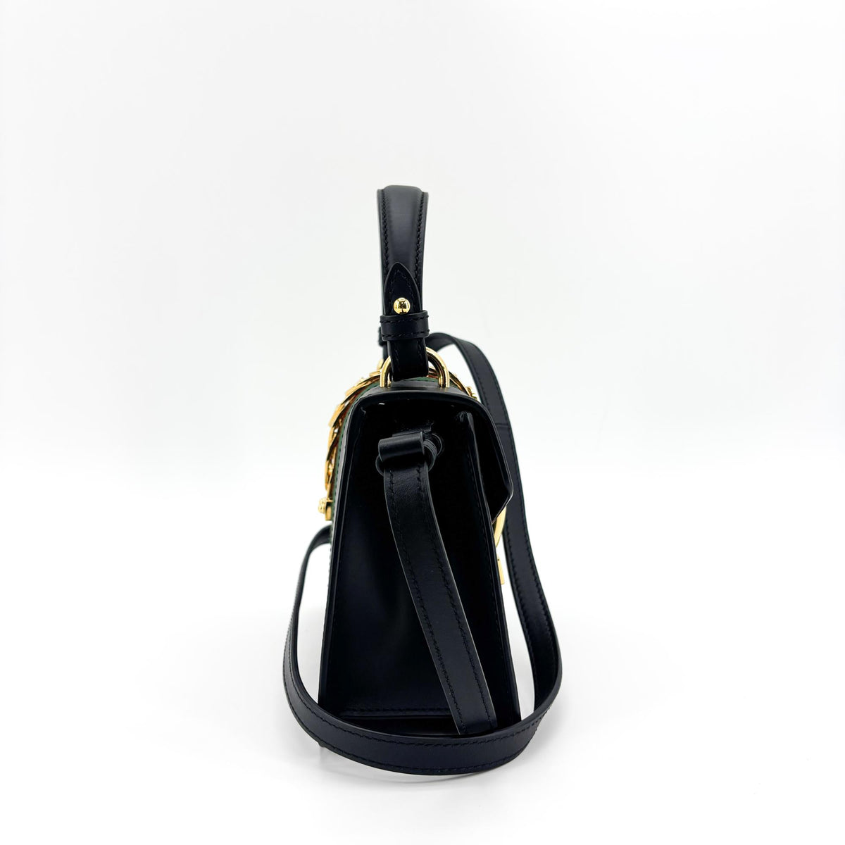 Gucci Sylvie Top Handle Leather Black Leather Handbag (Pre-Owned)