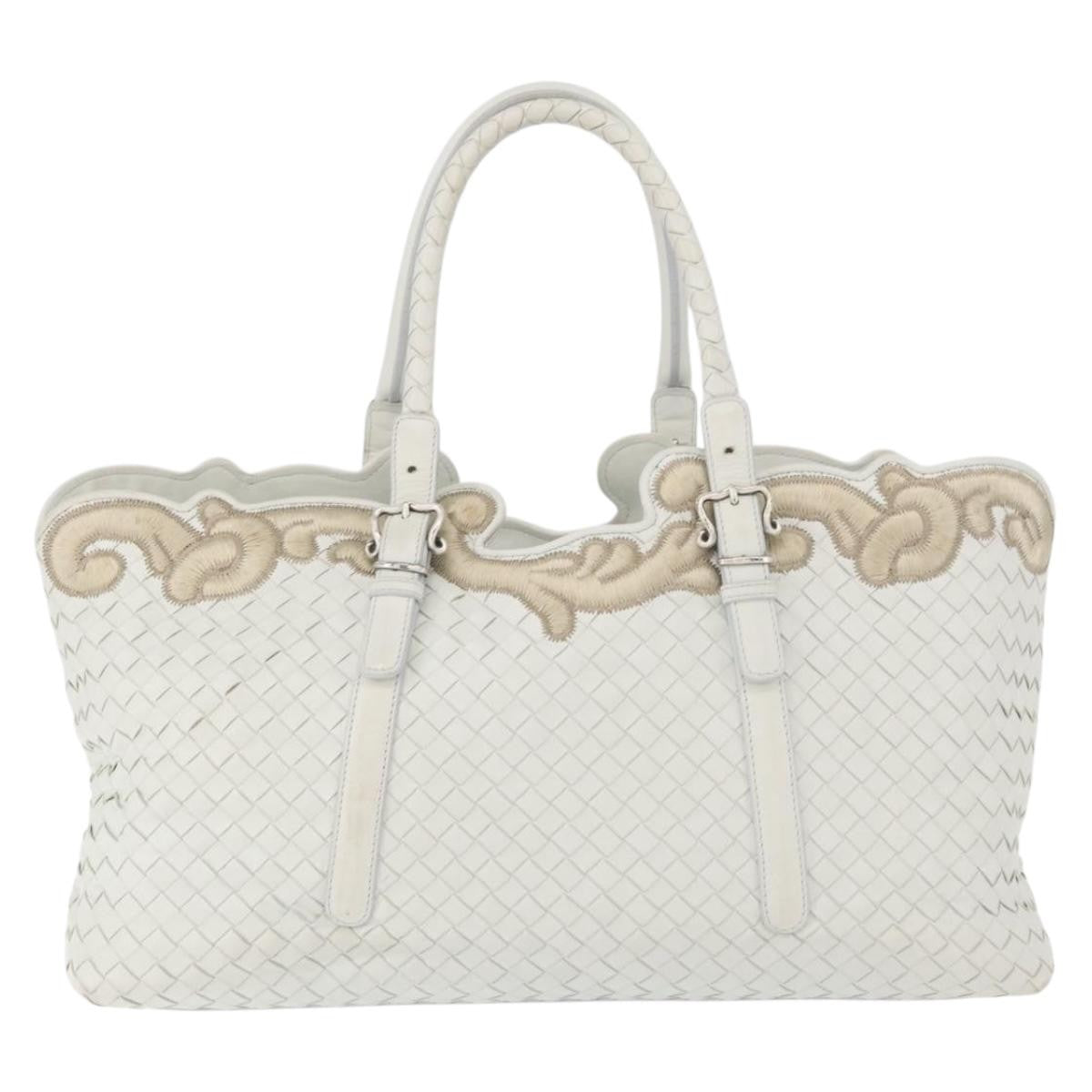 Bottega Veneta Belted Cabas Tote Intrecciato Nappa With Stitched Detail White Leather Tote Bag Bag (Pre-Owned)