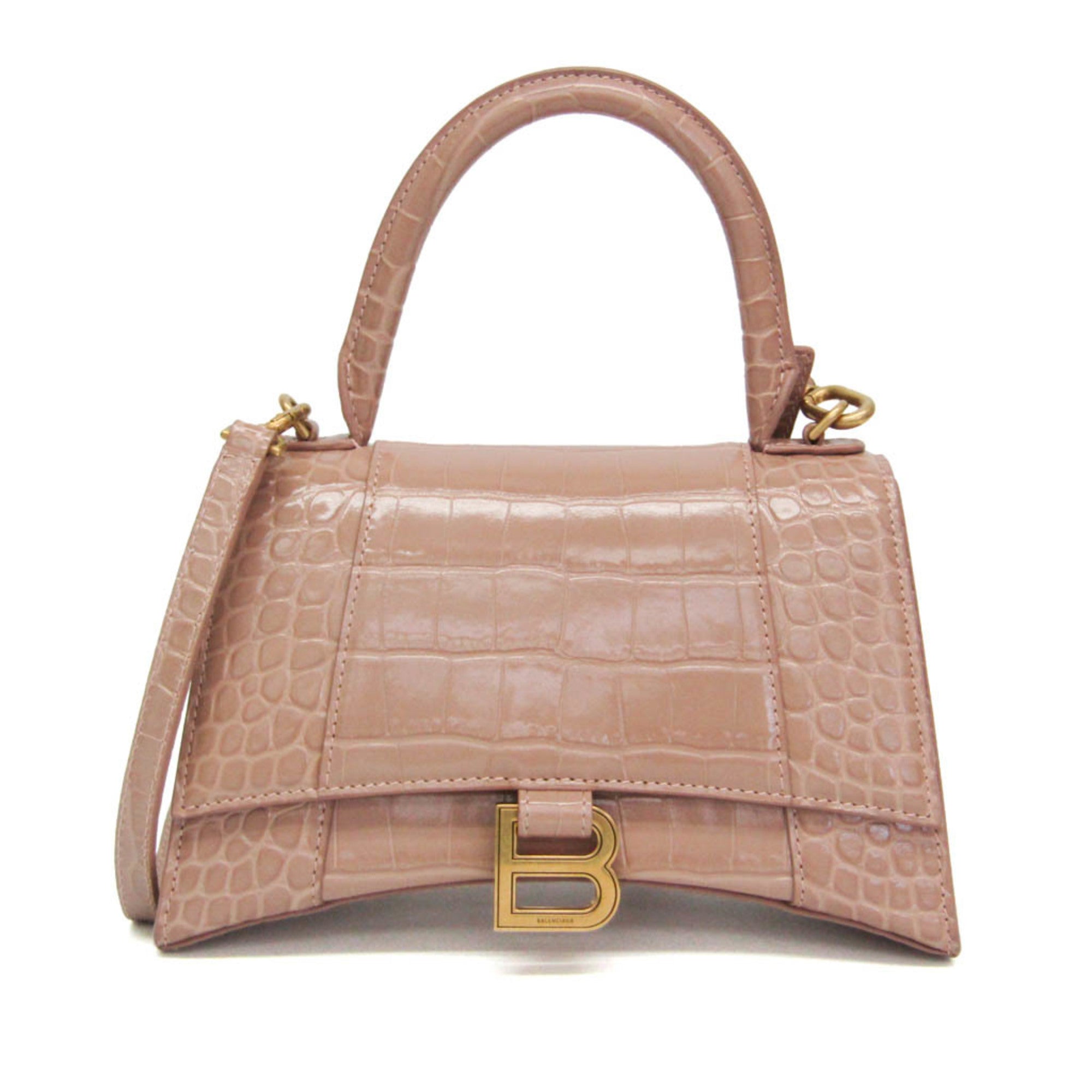 Balenciaga Hourglass Crocodile Embossed Pink Leather Handbag (Pre-Owned)