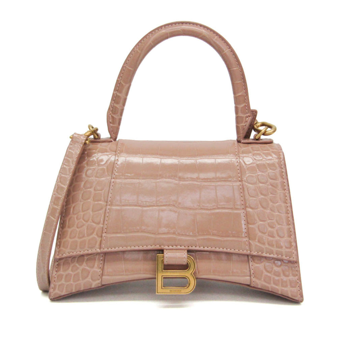 Balenciaga Hourglass Crocodile Embossed Leather Pink Leather Crossbody Bag Bag (Pre-Owned)