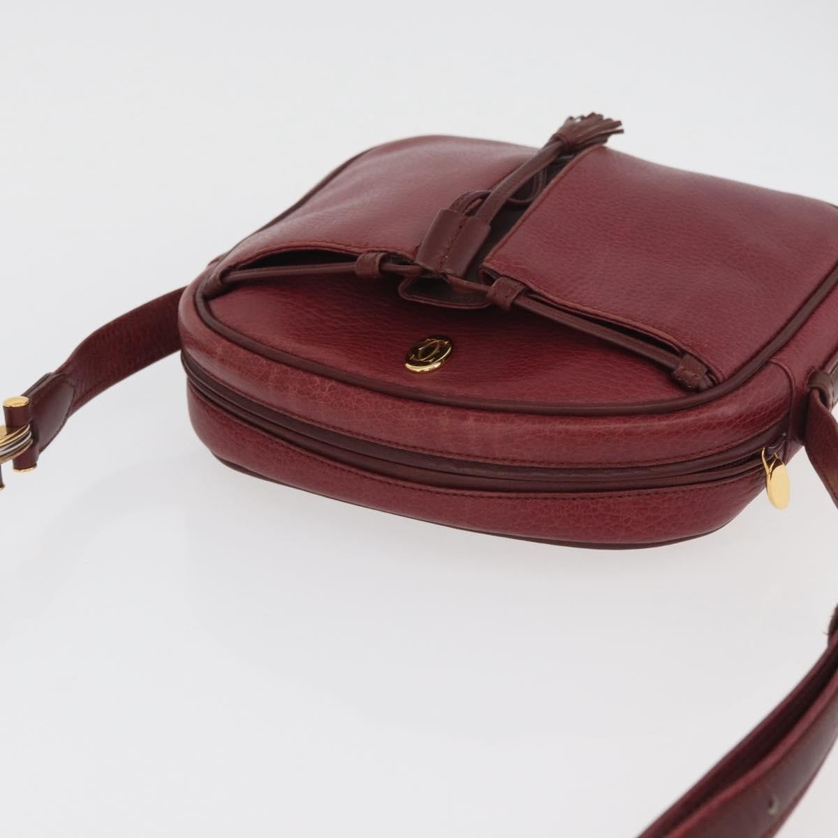 Cartier Tasseled Must De Cartier Leather Burgundy Leather Shoulder Bag Bag (Pre-Owned)