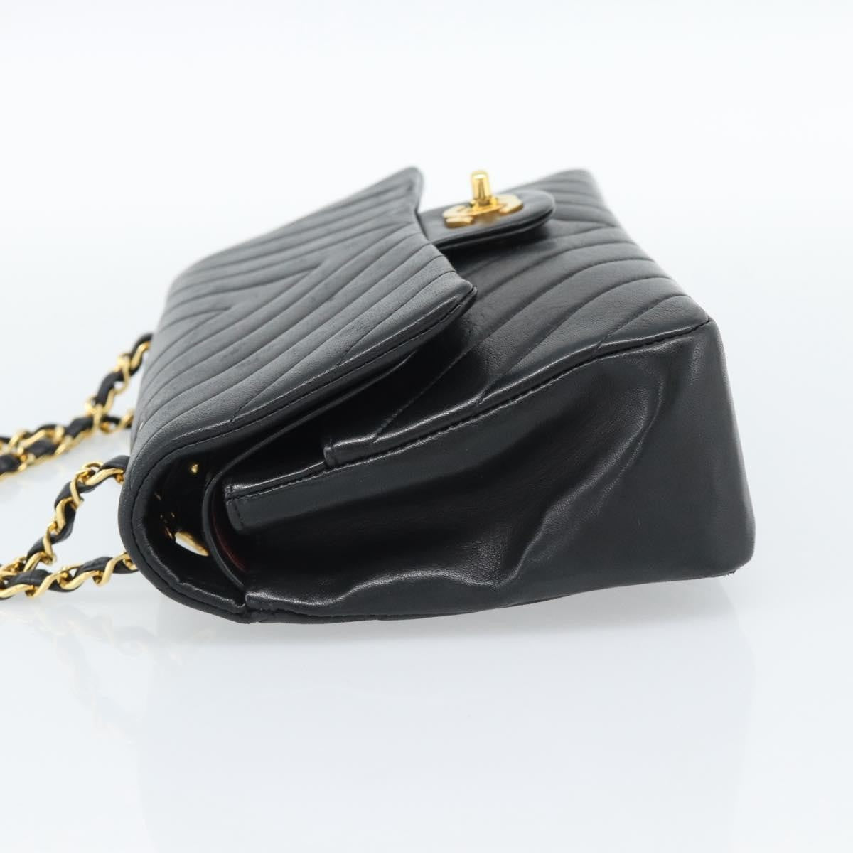 Chanel Timeless - Classic Double Flap Chevron Calfskin Black Calfskin Shoulder Bag Bag (Pre-Owned)