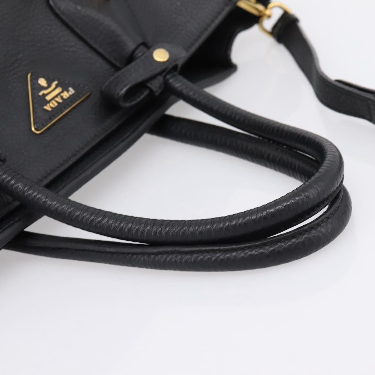 Prada Front Pocket Convertible Vitello Daino Black Leather Tote Bag Bag (Pre-Owned)