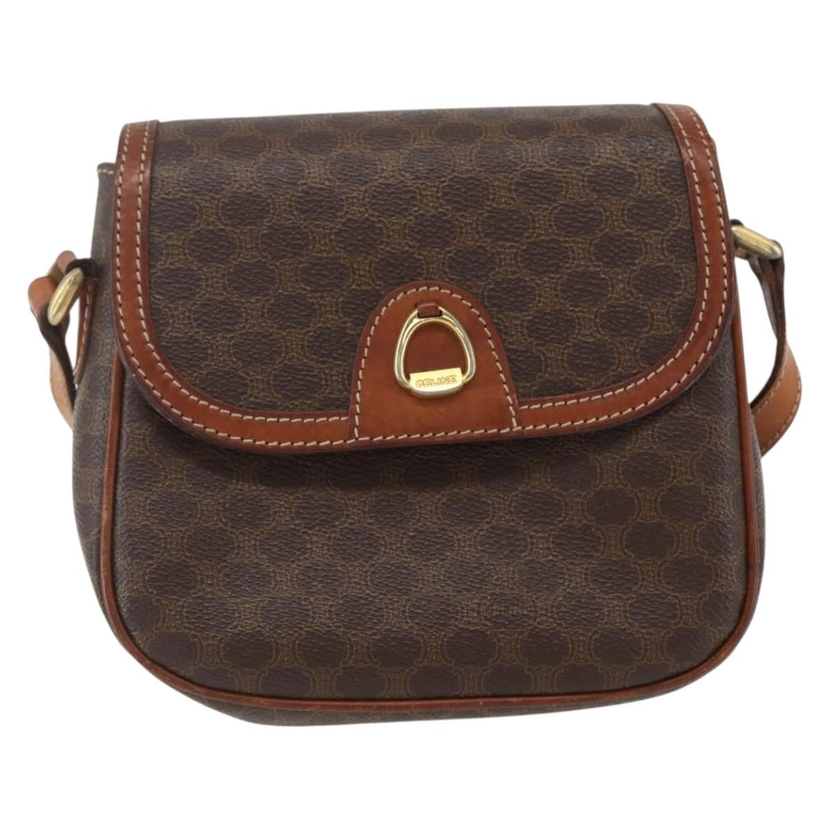 Celine Vintage Macadam Canvas And Leather Brown Canvas Shoulder Bag Bag (Pre-Owned)