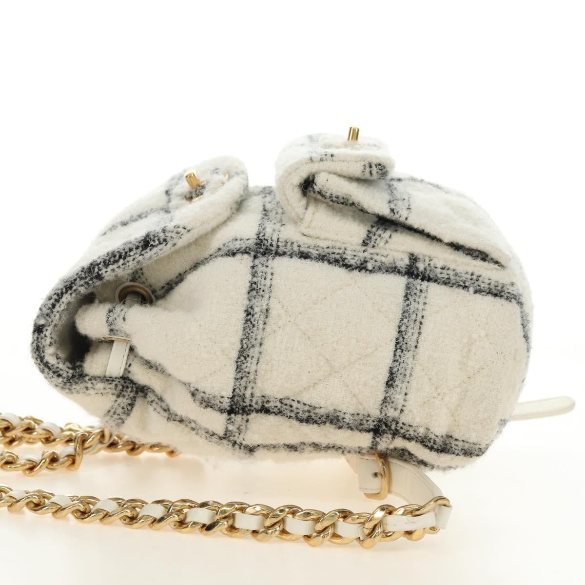 Chanel Duma Drawstring Quilted Wool Tweed Beige Wool Backpack Bag (Pre-Owned)