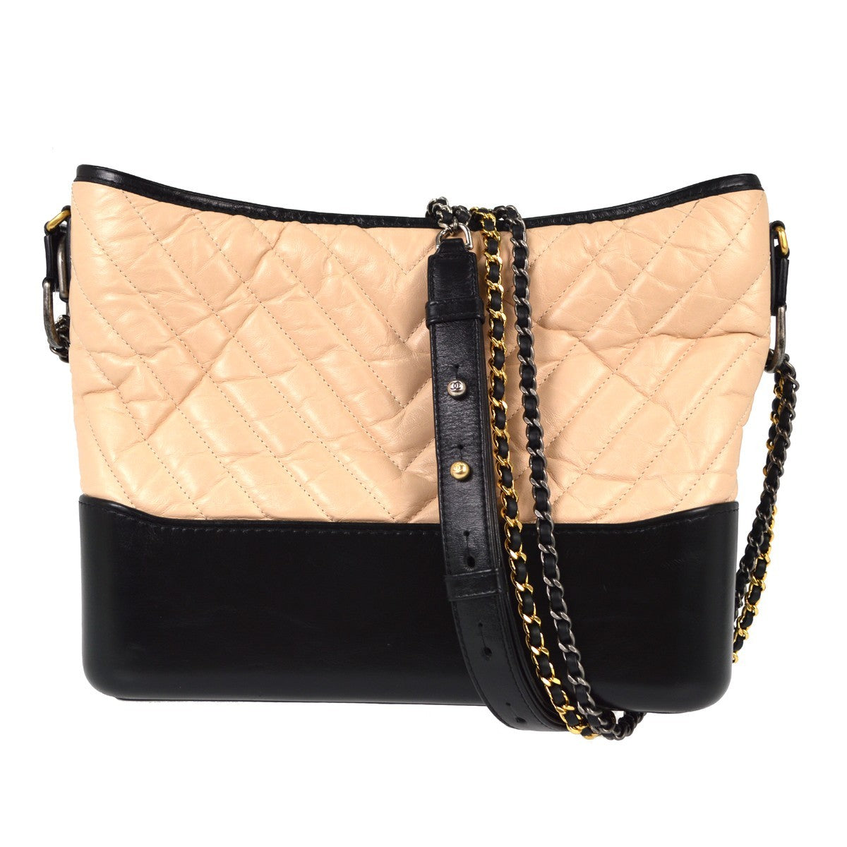 Chanel So Black Gabrielle Hobo Quilted Aged Calfskin Beige Leather Shoulder Bag Bag (Pre-Owned)