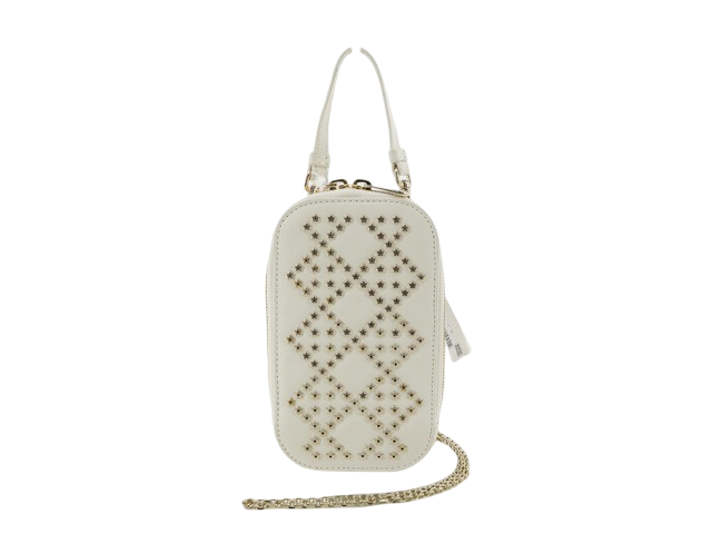 Christian Dior Lady Dior Phone Holder On Chain Studded Leather Ecru Leather Clutche & Pouche Bag (Pre-Owned)