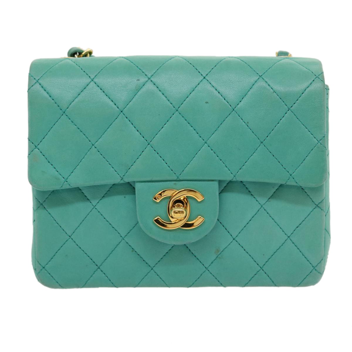 Chanel Square Classic Single Flap Quilted Lambskin Blue Leather Handbag (Pre-Owned)