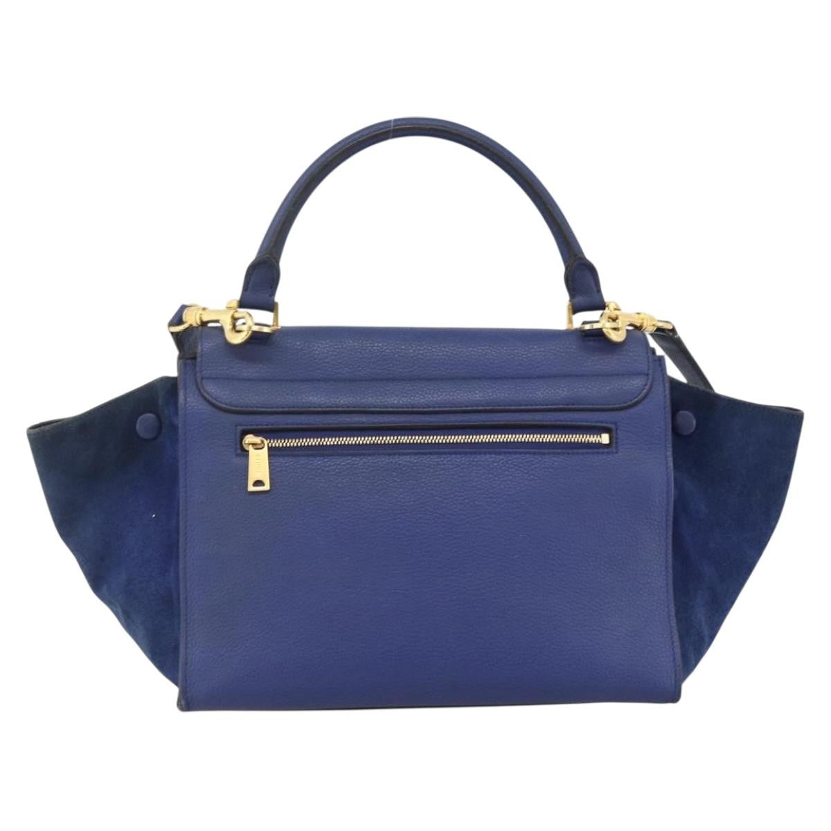 Celine Trapeze Leather With Suede Blue Leather Handbag (Pre-Owned)