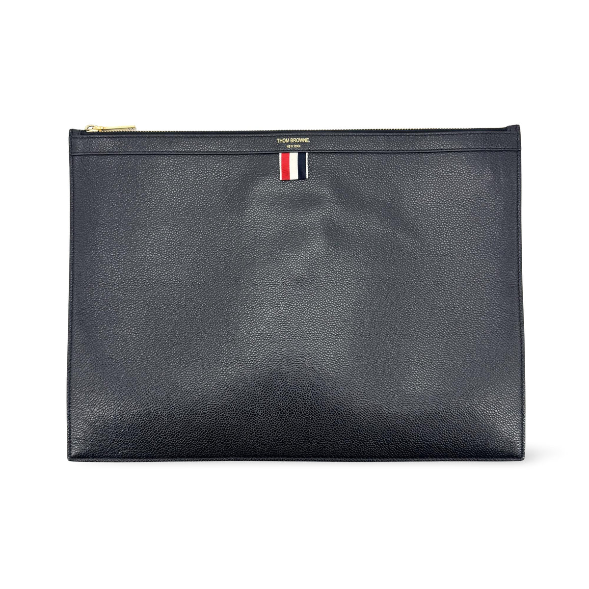 Thom Browne Zip Document Holder Leather With Applique Navy Leather Briefcase Bag (Pre-Owned)