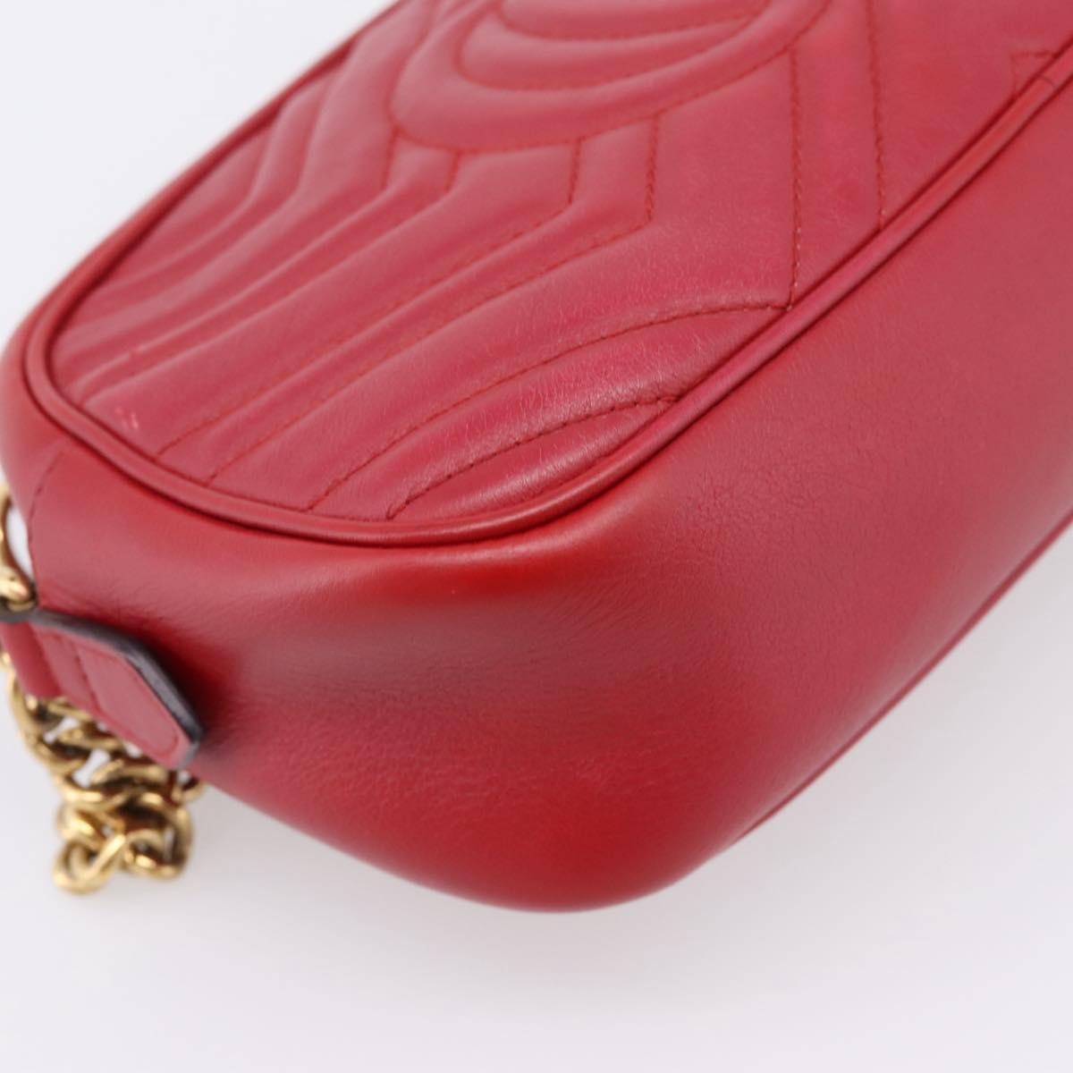 Gucci Gg Marmont Matelasse Leather Red Leather Shoulder Bag Bag (Pre-Owned)