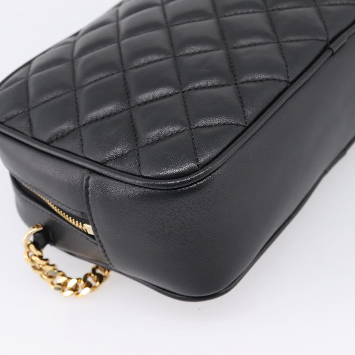 Versace Medusa Icon Front Slip Pocket Camera Quilted Leather Black Leather Handbag (Pre-Owned)