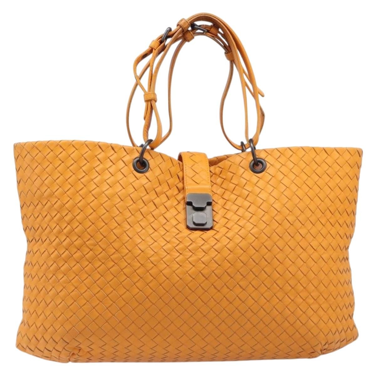 Bottega Veneta Capri Intrecciato Nappa Orange Leather Tote Bag Bag (Pre-Owned)