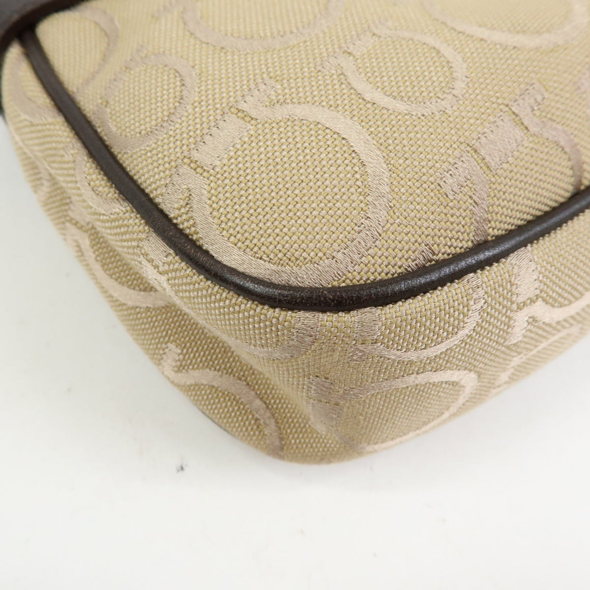 Salvatore Ferragamo Gancini Handle Leather Beige Canvas Tote Bag Bag (Pre-Owned)