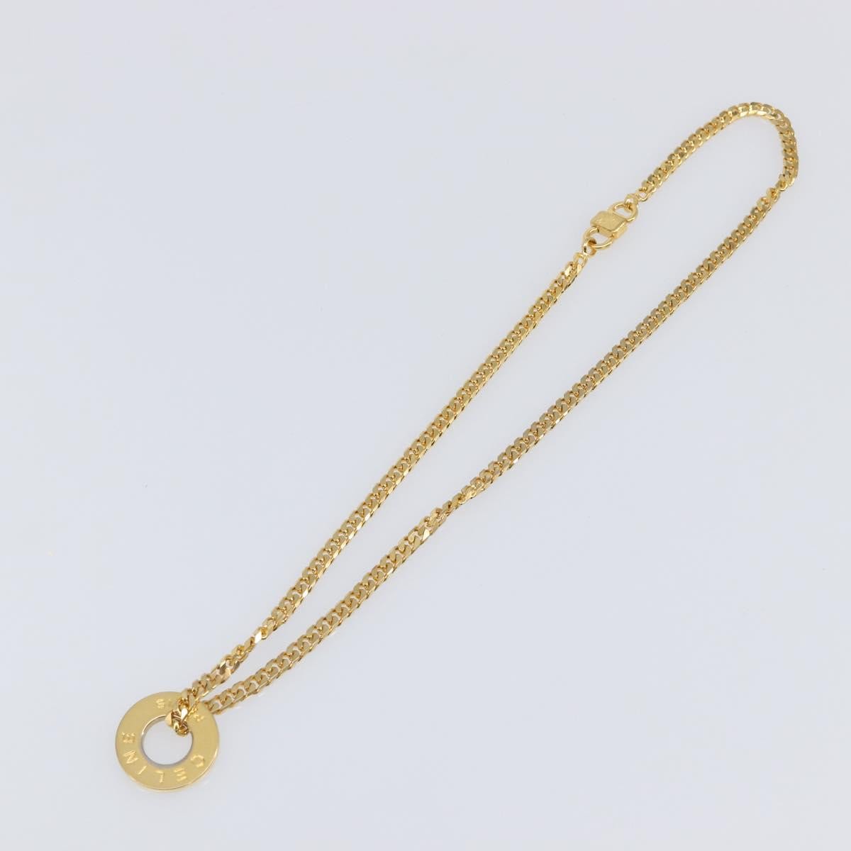 Celine Vintage Logo Circle Pendant Metal Gold Metal Necklace Jewelry (Pre-Owned)