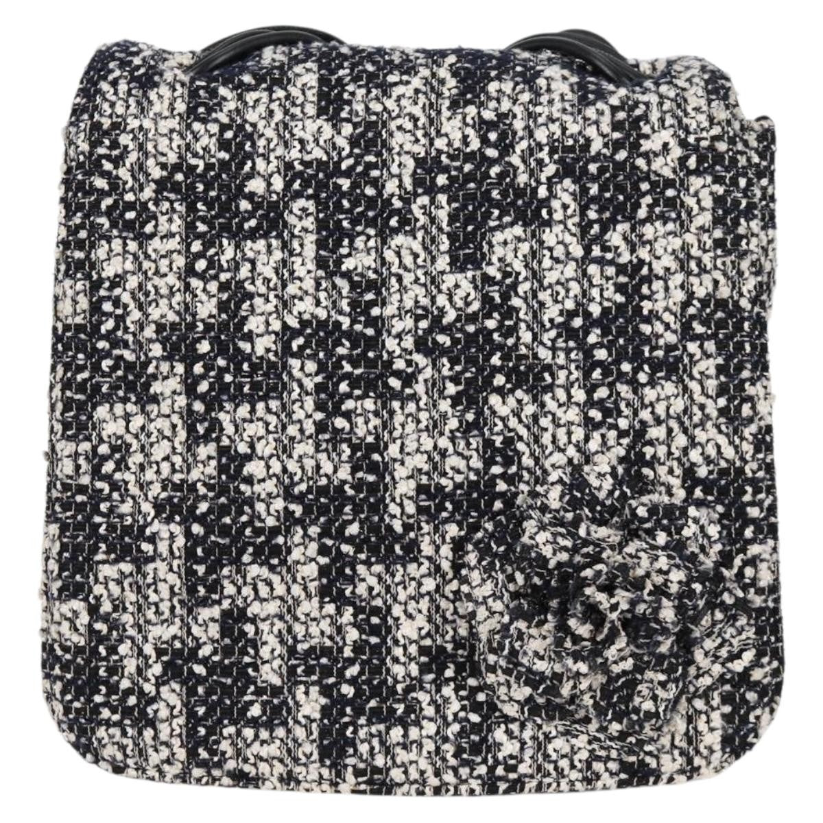 Chanel Camellia Messenger Tweed Black Tweed Shoulder Bag Bag (Pre-Owned)