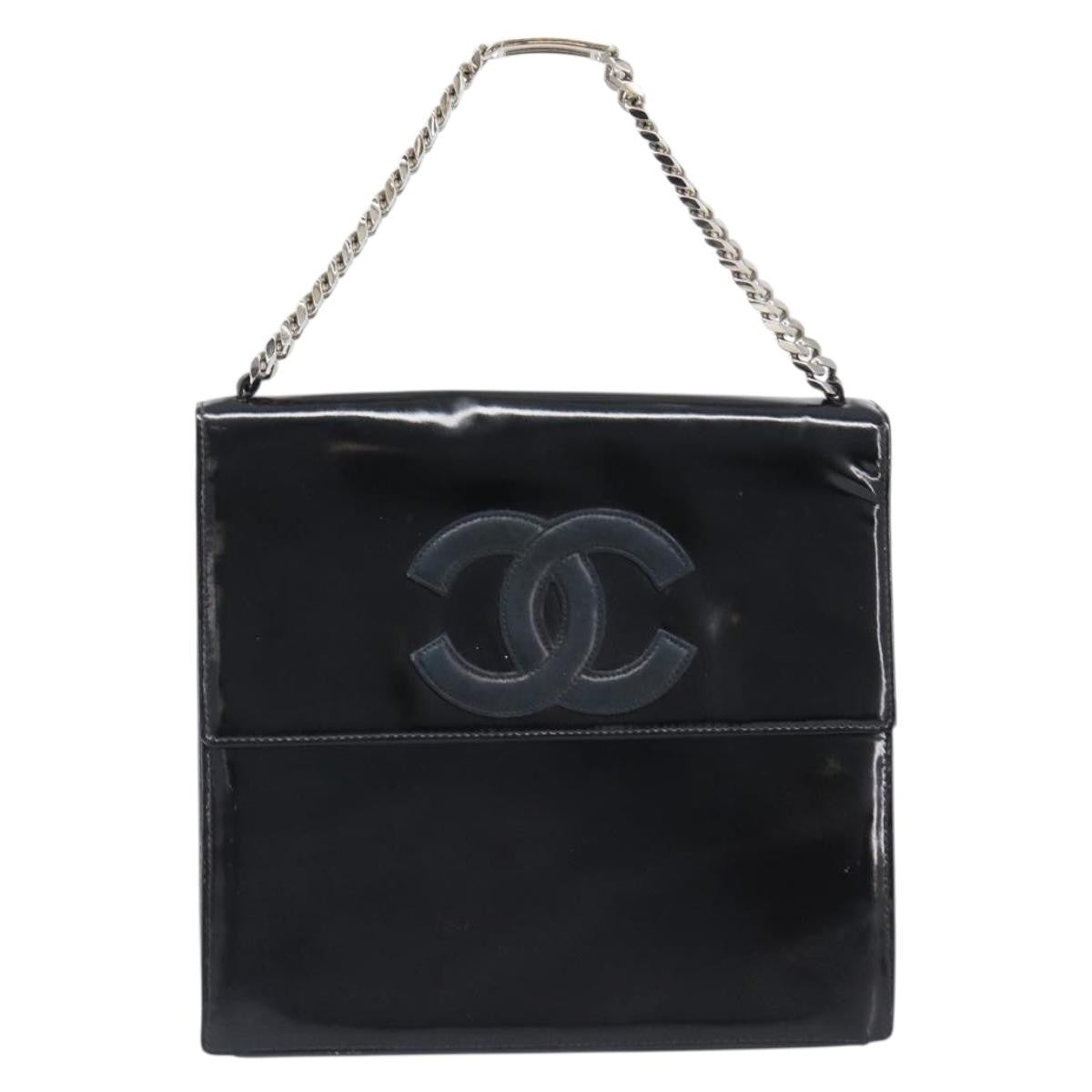 Chanel Chain Handle Leather Black Patent_Leather Tote Bag Bag (Pre-Owned)