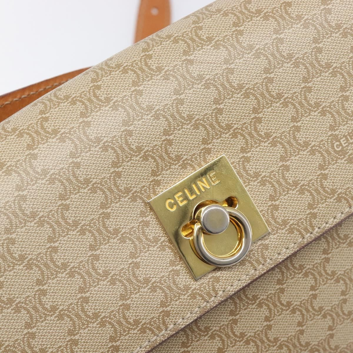 Celine Macadam Leather Beige Canvas Shoulder Bag Bag (Pre-Owned)