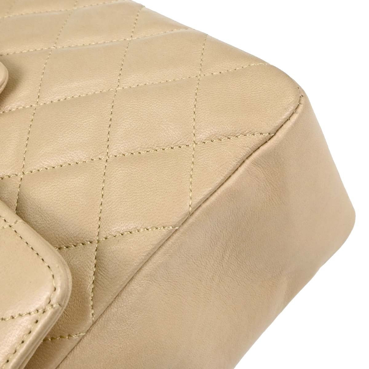 Chanel Cc Top Handle Flap Quilted Lambskin Beige Leather Handbag (Pre-Owned)