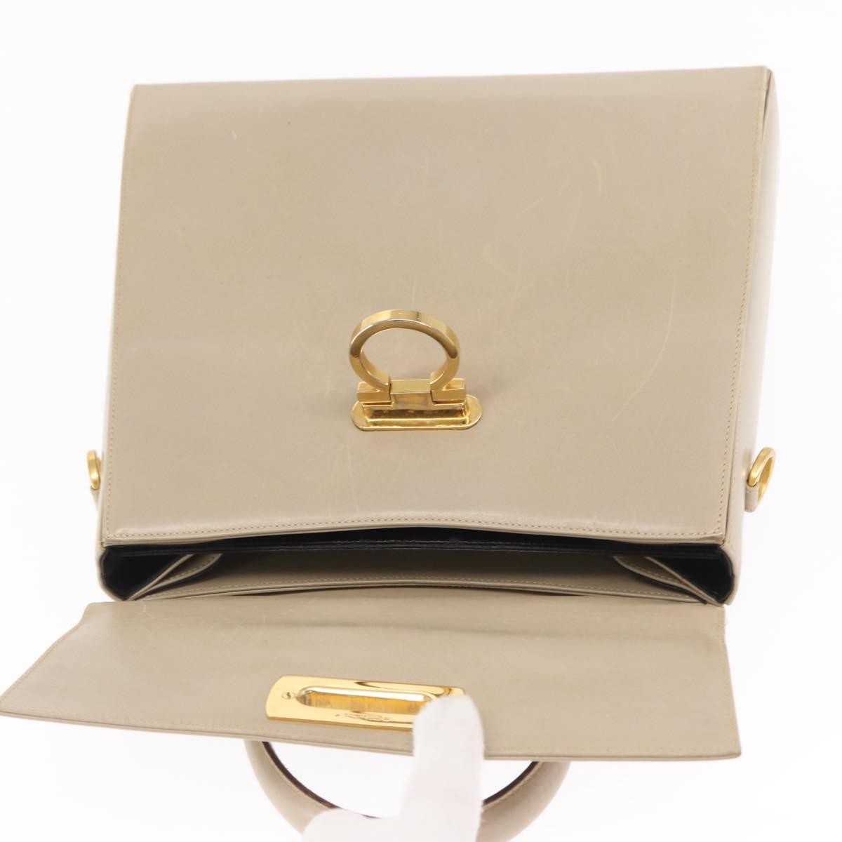 Salvatore Ferragamo Gancini Convertible Top Handle Leather Beige Leather Handbag (Pre-Owned)