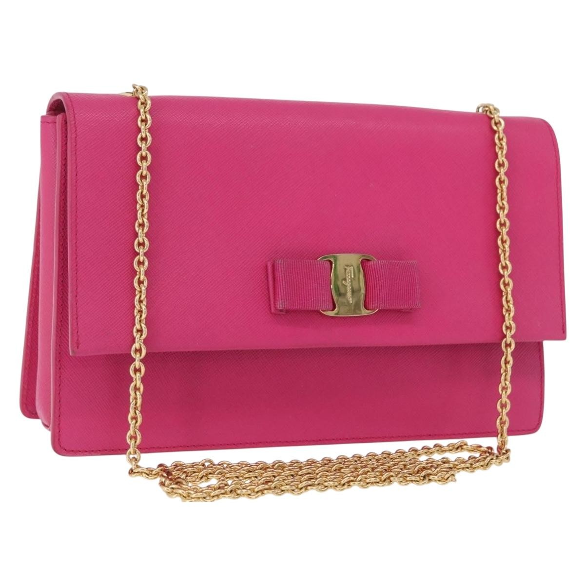 Salvatore Ferragamo Vala Chain Leather Pink Leather Shoulder Bag Bag (Pre-Owned)