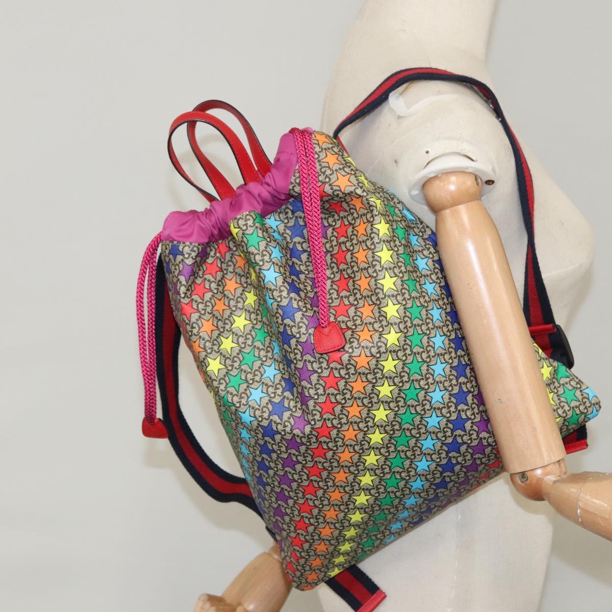 Gucci Children's Drawstring Printed Gg Coated Canvas Multicolour Canvas Backpack Bag (Pre-Owned)