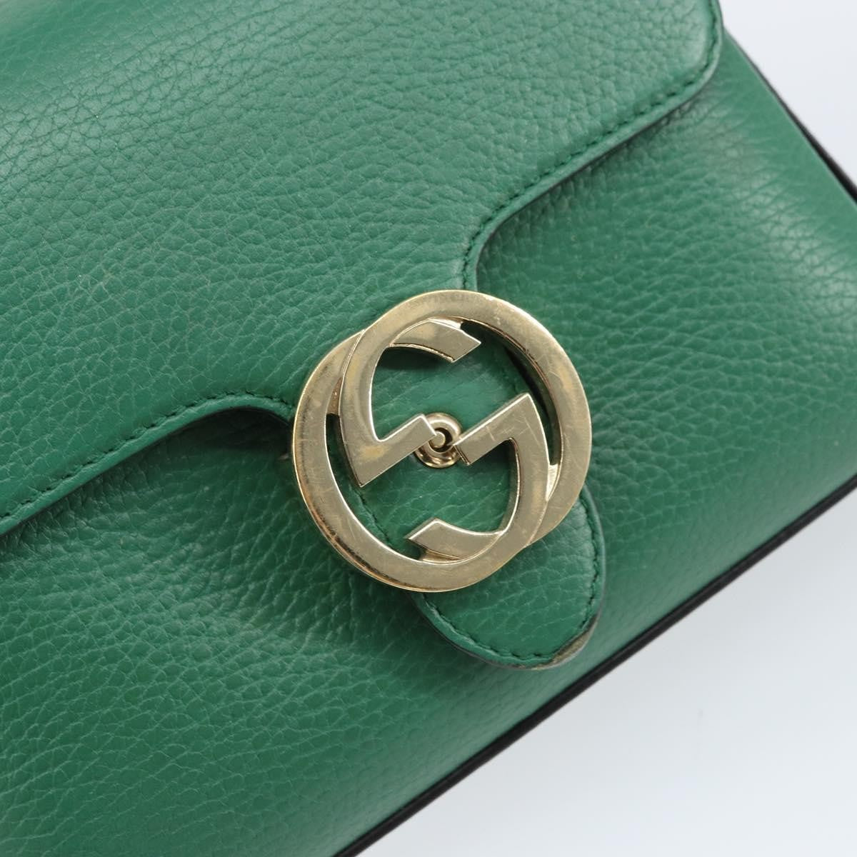 Gucci Interlocking Chain Leather Green Leather Shoulder Bag Bag (Pre-Owned)