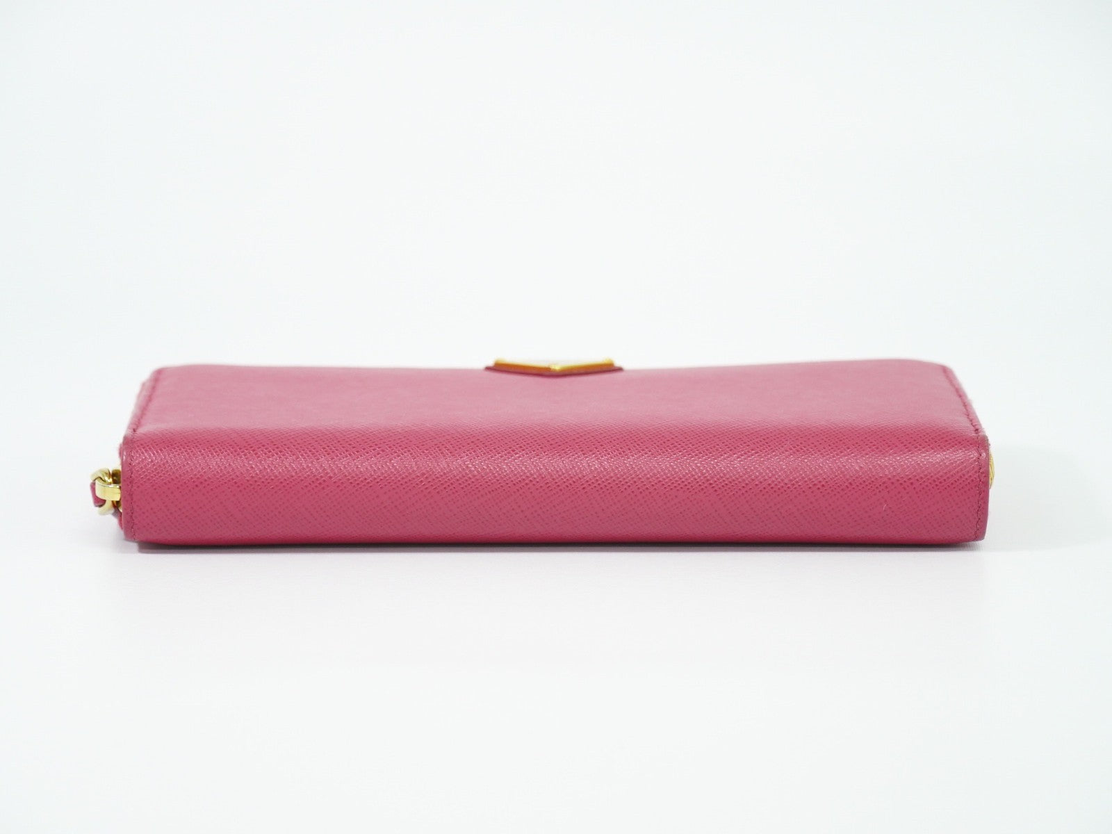 Prada Zip Around Tab Saffiano Leather Pink Leather Wallets Accessory (Pre-Owned)
