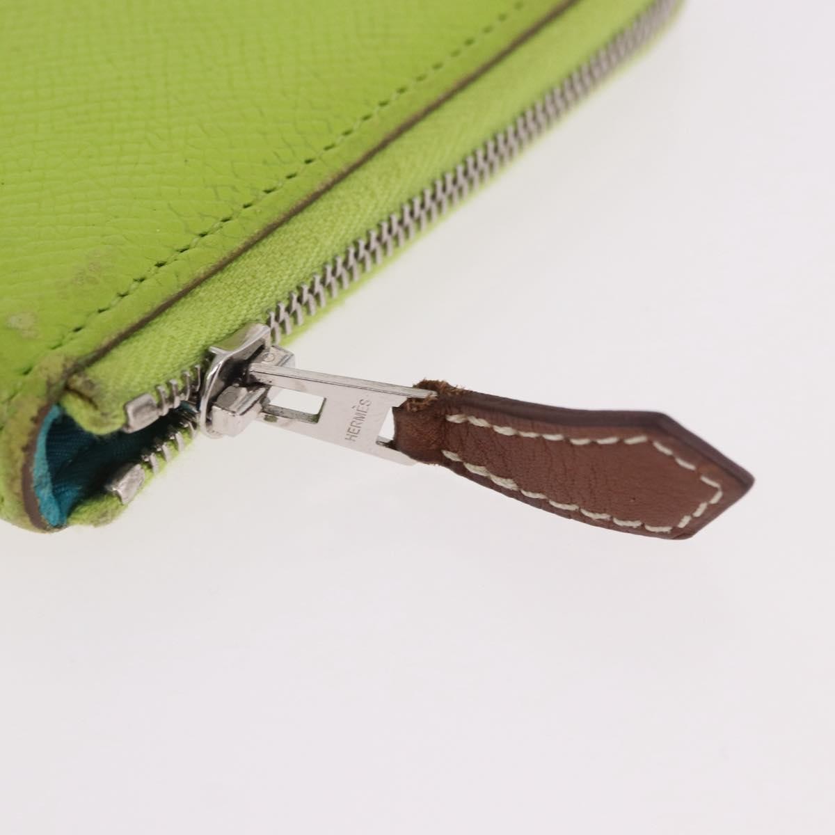 Hermes Azap Zip Around Wristlet Wallet With Lucky Strap Epsom Green Leather Wallets Accessory (Pre-Owned)
