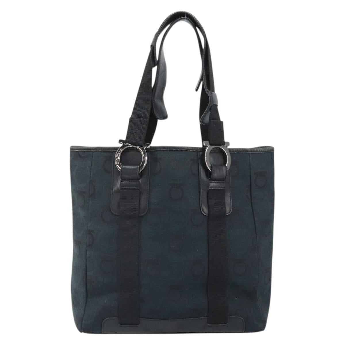 Salvatore Ferragamo Gancini Tote Canvas Navy Canvas Tote Bag Bag (Pre-Owned)