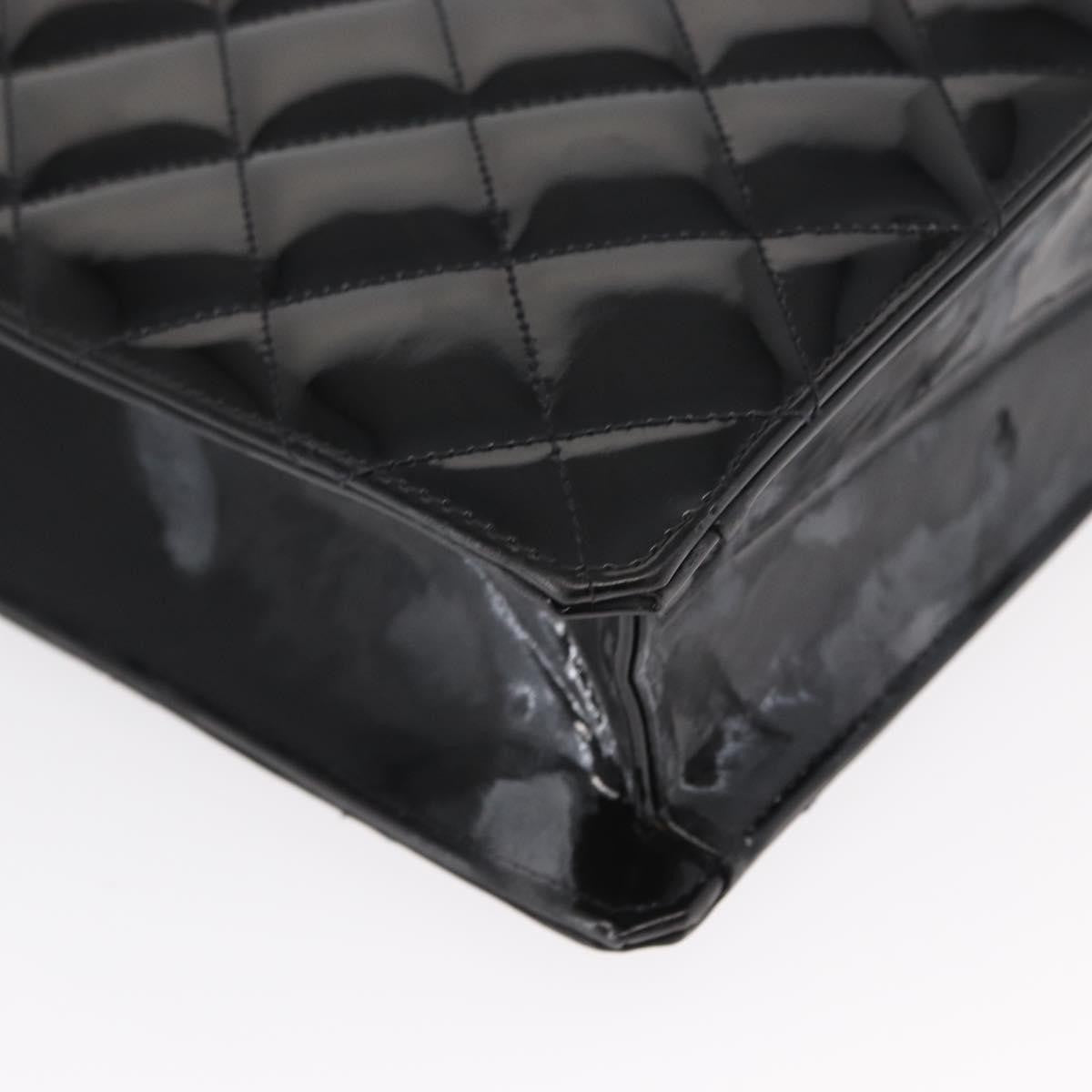 Chanel Chocolate Bar Tote Leather Black Patent_Leather Handbag (Pre-Owned)