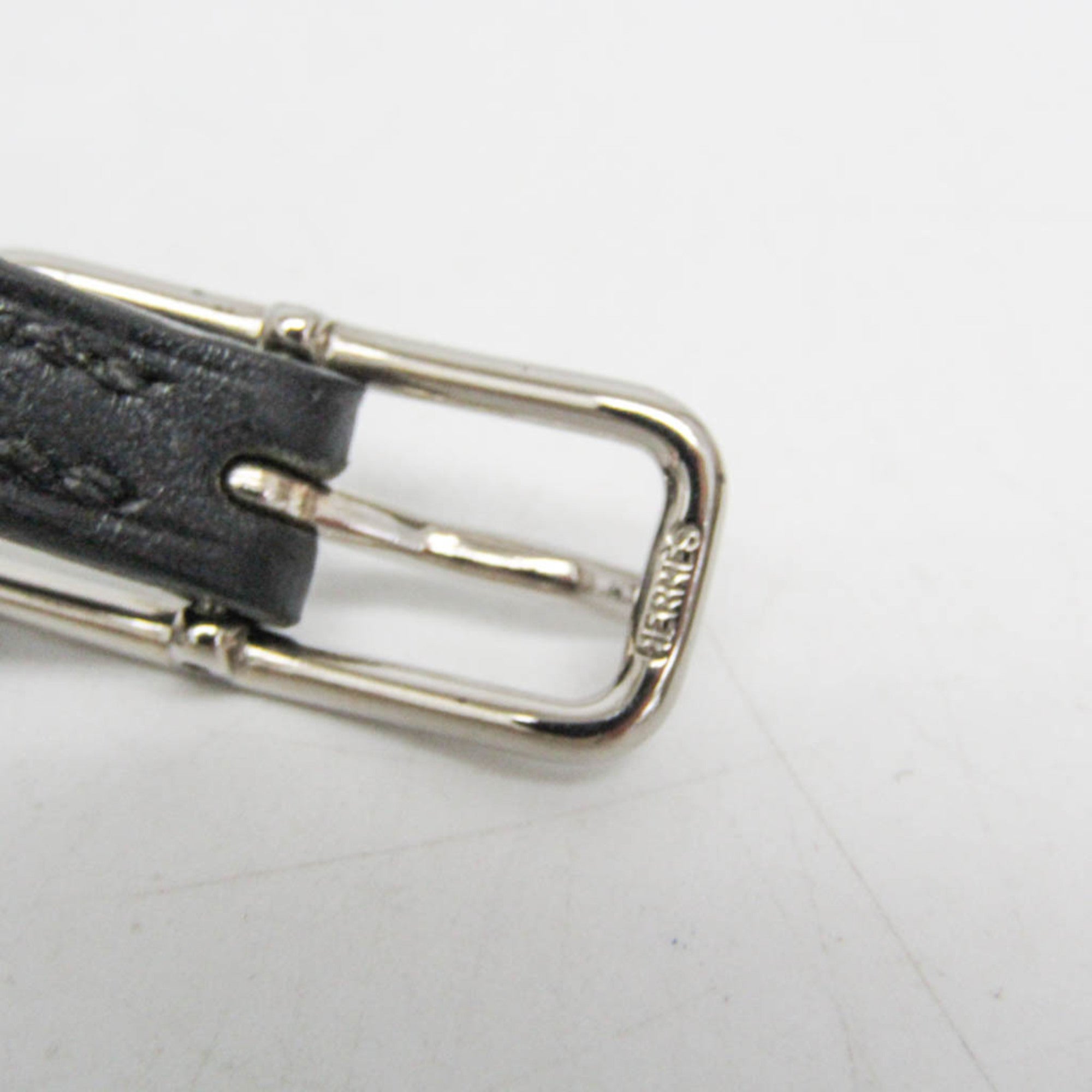 Hermes Buckle Double Tour Leather Black Leather Bracelet Jewelry (Pre-Owned)