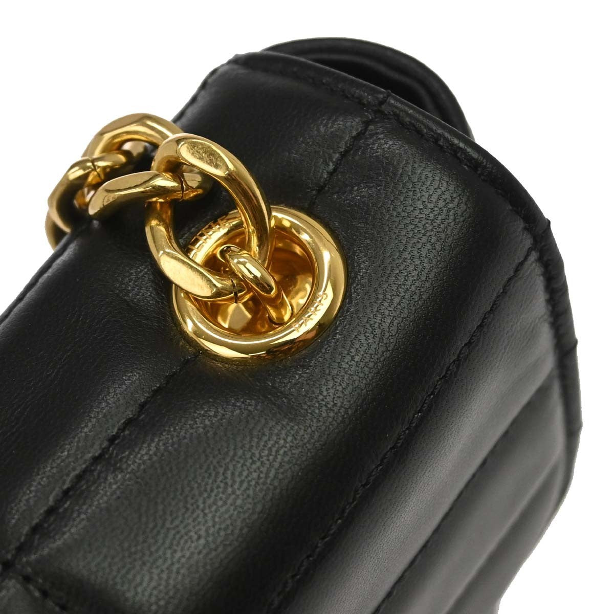 Celine Logo Chain Flap Quilted Goatskin Black Leather Shoulder Bag Bag (Pre-Owned)