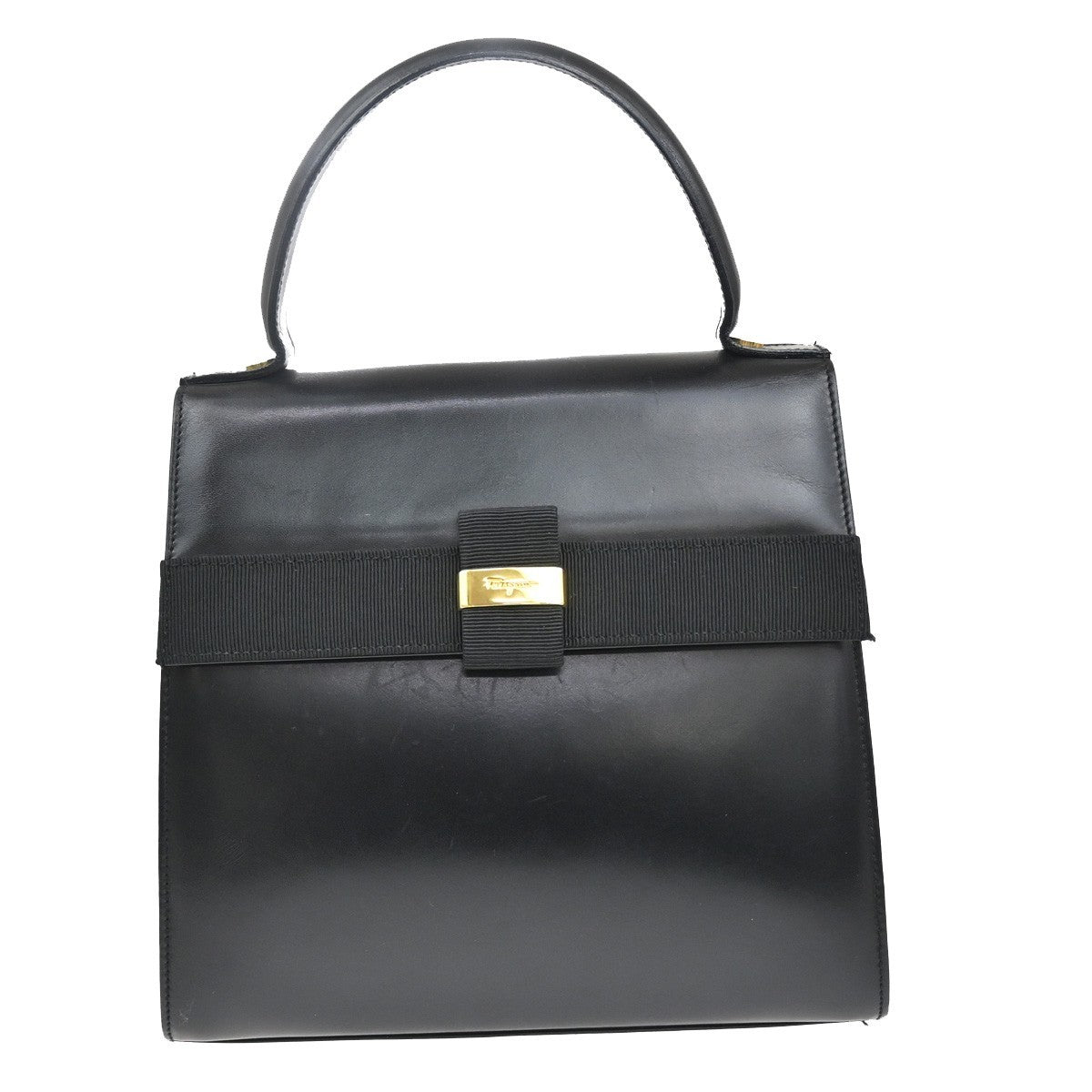 Salvatore Ferragamo Vala Leather Black Leather Handbag (Pre-Owned)