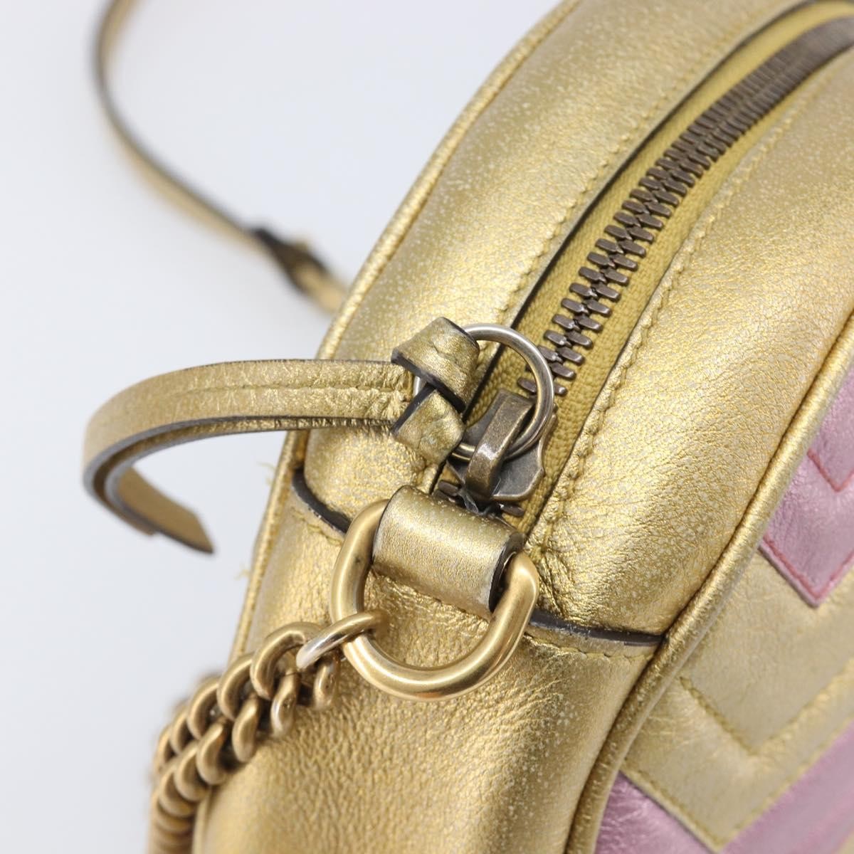 Gucci Gg Marmont Round Matelasse Leather Gold Leather Shoulder Bag Bag (Pre-Owned)