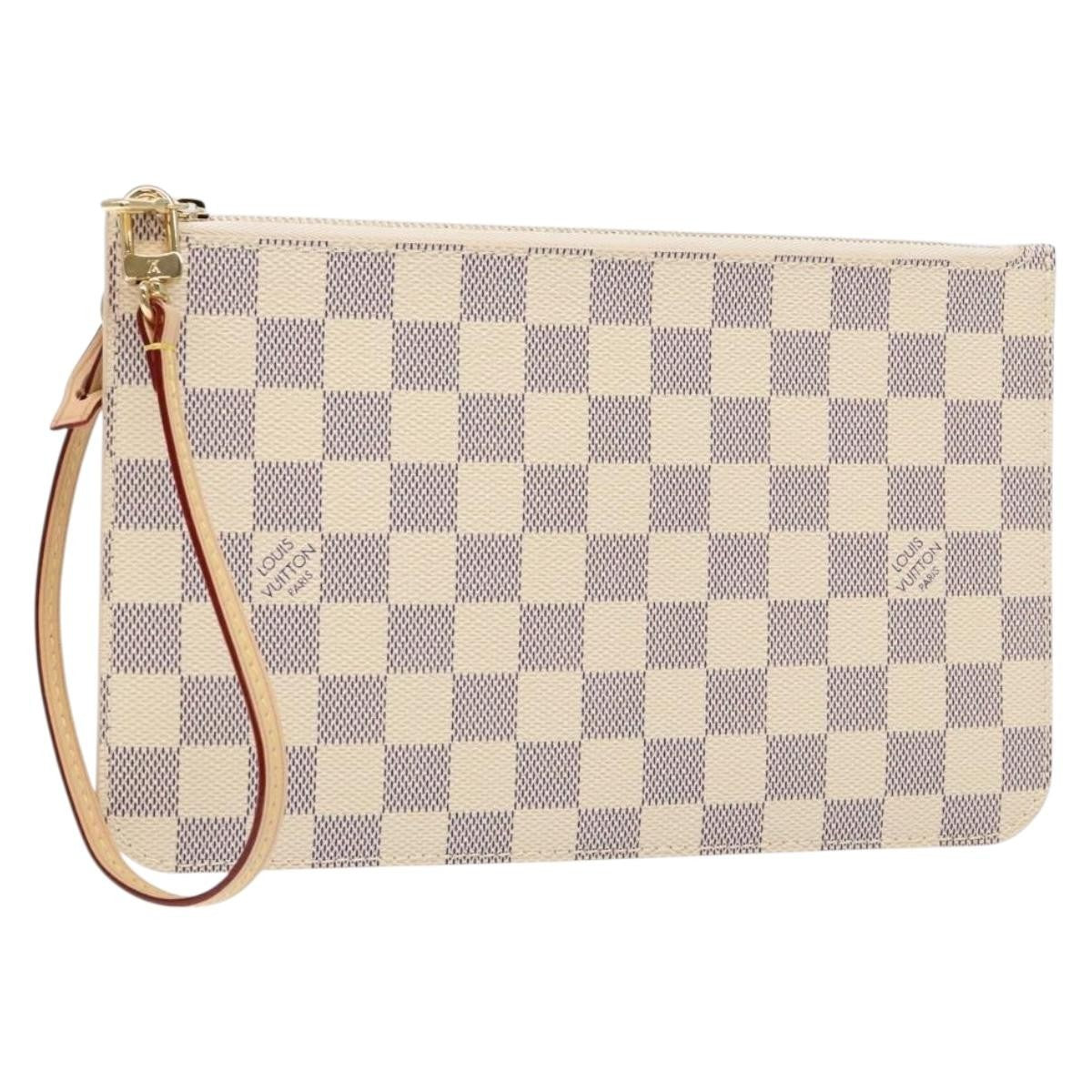 Louis Vuitton Neverfull Pochette Damier Ebene White Canvas Bag (Pre-Owned)