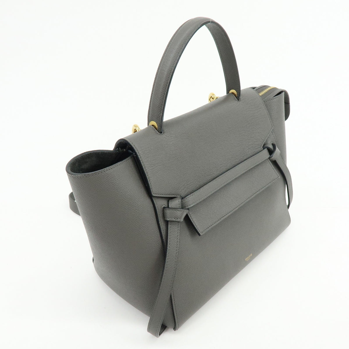 Celine Belt Textured Leather Gray Calfskin Handbag (Pre-Owned)