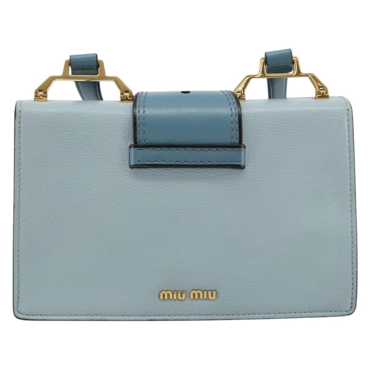 Miu Miu Madras Crystal Buckle Leather Blue Leather Shoulder Bag Bag (Pre-Owned)