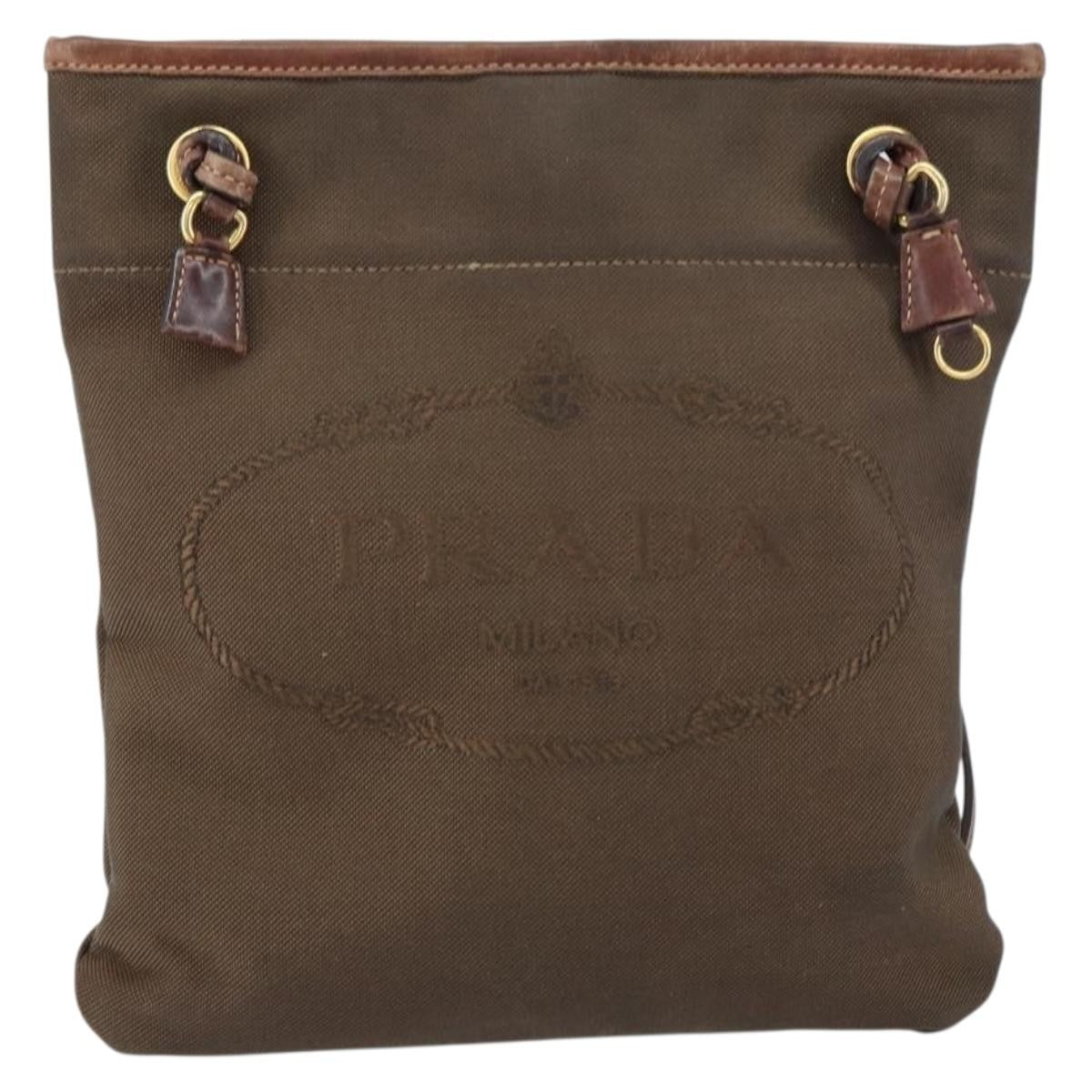 Prada Logo Flat Messenger Canvas Brown Canvas Shoulder Bag Bag (Pre-Owned)