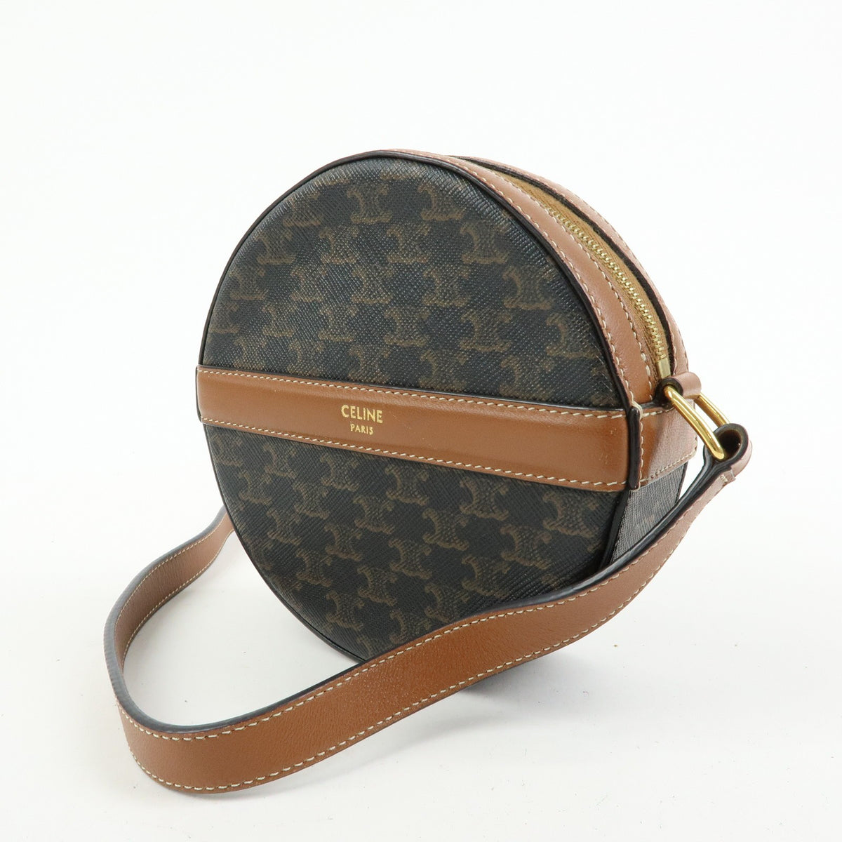 Celine Round Purse On Strap Triomphe Coated Canvas Brown Canvas Crossbody Bag Bag (Pre-Owned)