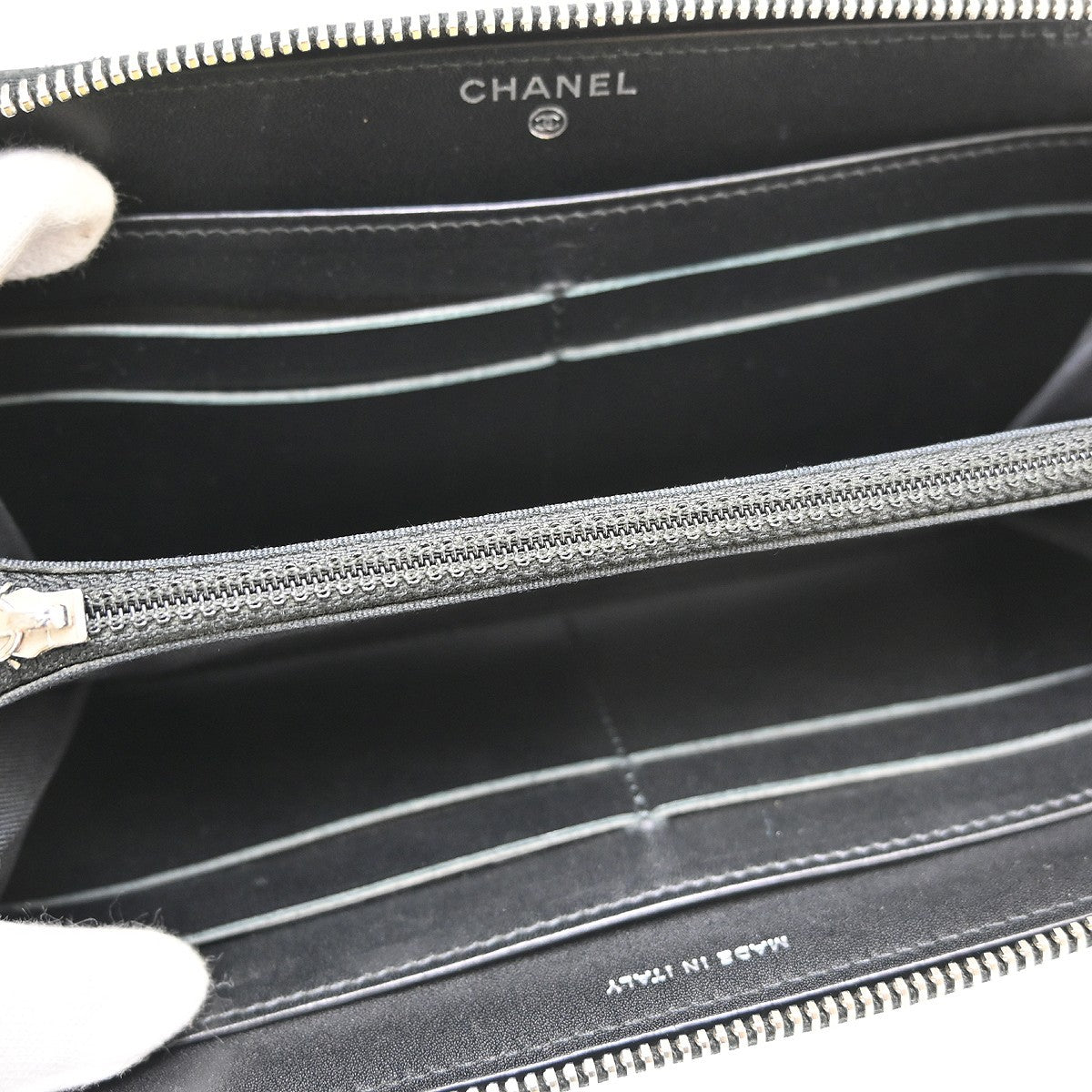 Chanel Zip Around Organizer Quilted Caviar Black Leather Wallets Accessory (Pre-Owned)
