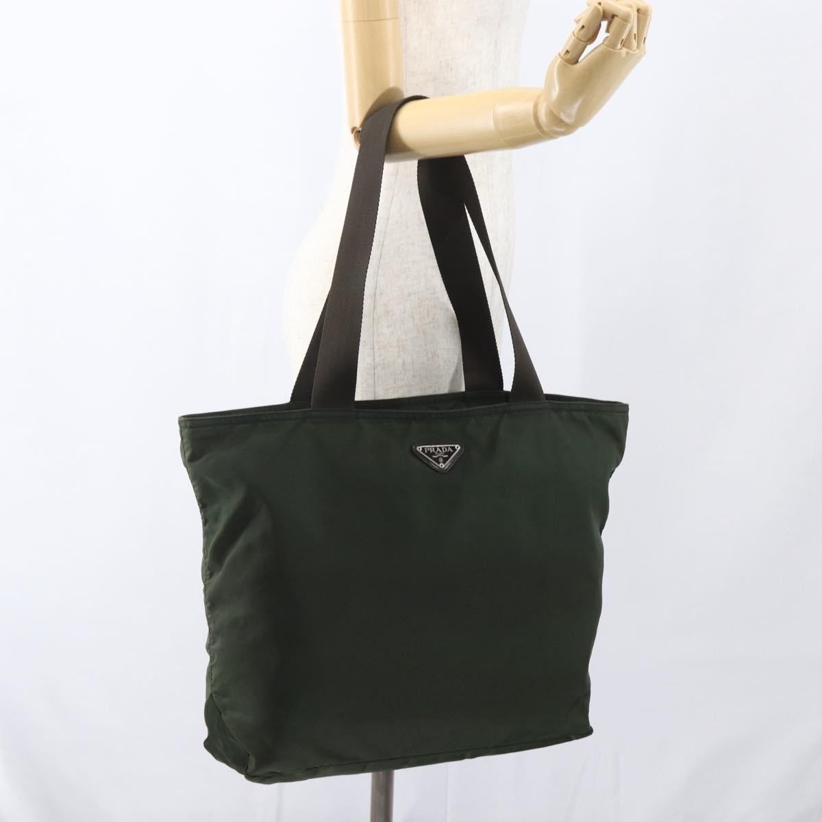 Prada Vintage Zip Tote Tessuto Khaki Nylon Tote Bag Bag (Pre-Owned)