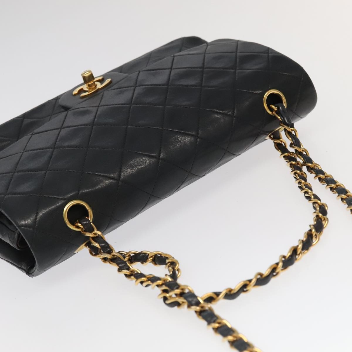 Chanel Vintage Classic Double Flap Quilted Lambskin Black Leather Shoulder Bag Bag (Pre-Owned)