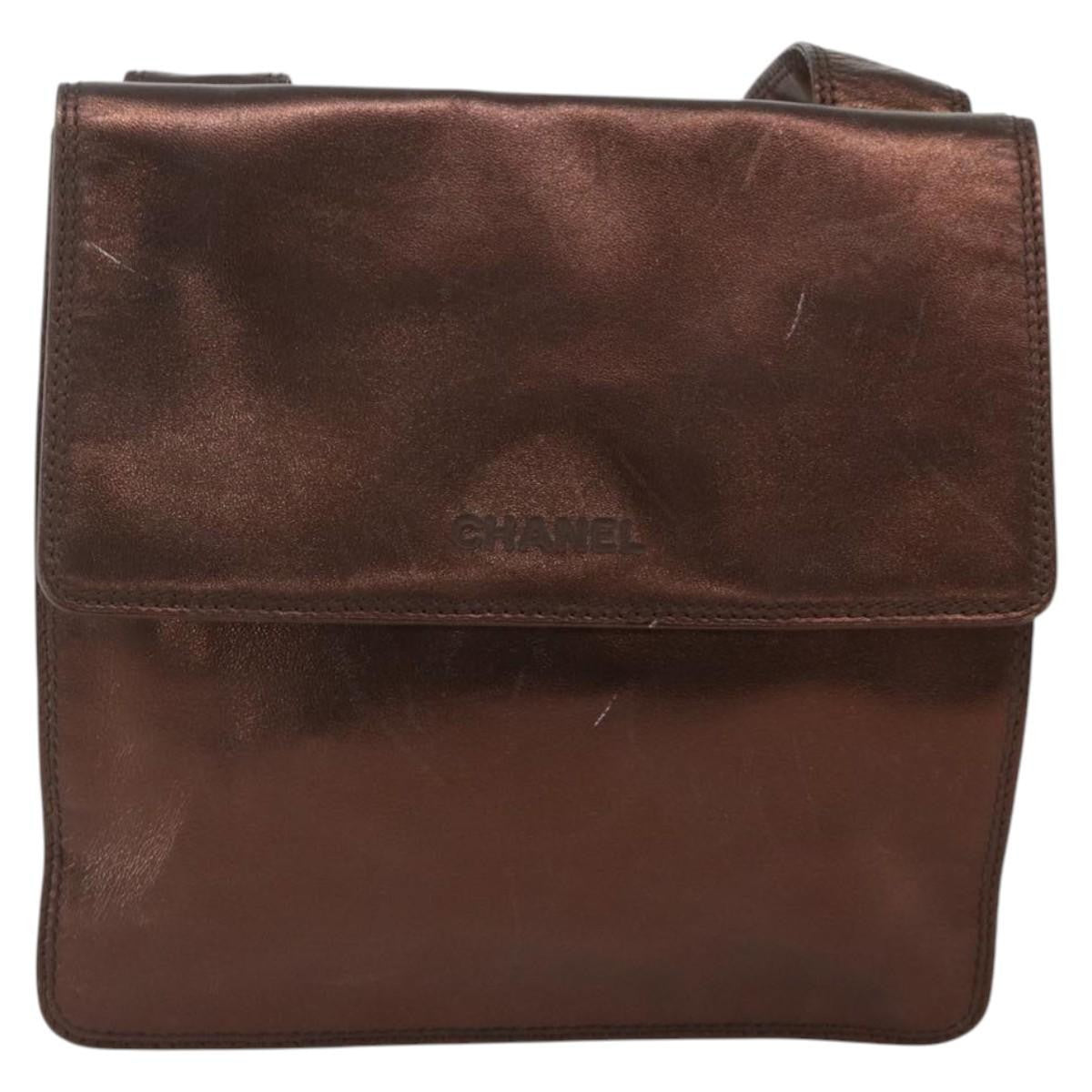 Chanel Vintage Logo Flap Messenger Leather Brown Leather Shoulder Bag Bag (Pre-Owned)